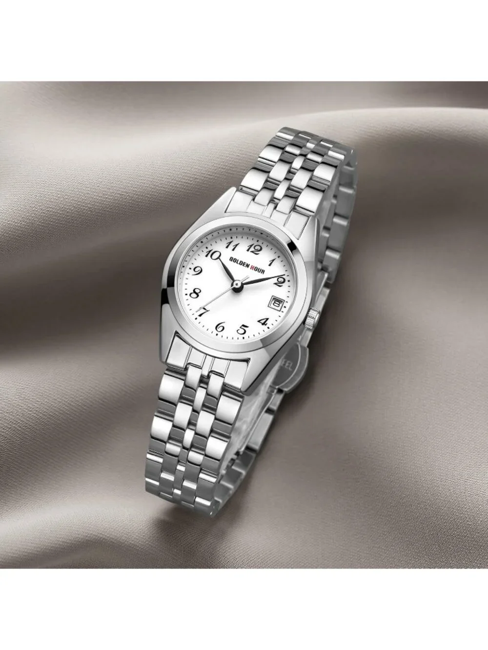 Women's Silver Analog Quartz Stainless Steel Band Easy Reader Bracelet Watch